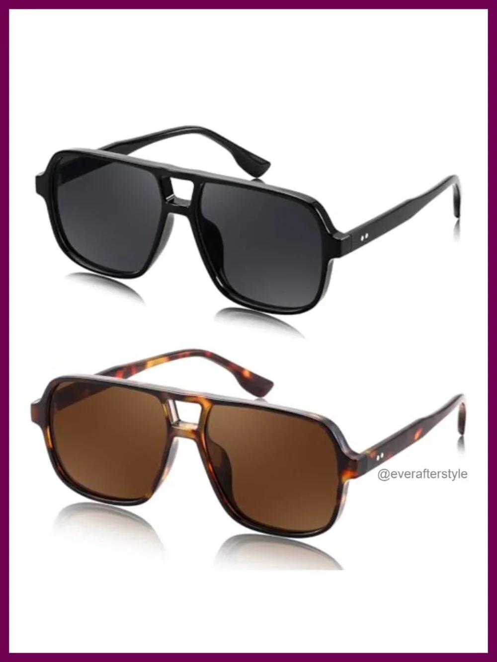 Retro Square Aviator Sunglasses 70s Vintage Trendy Plastic Frame Sun Glasses